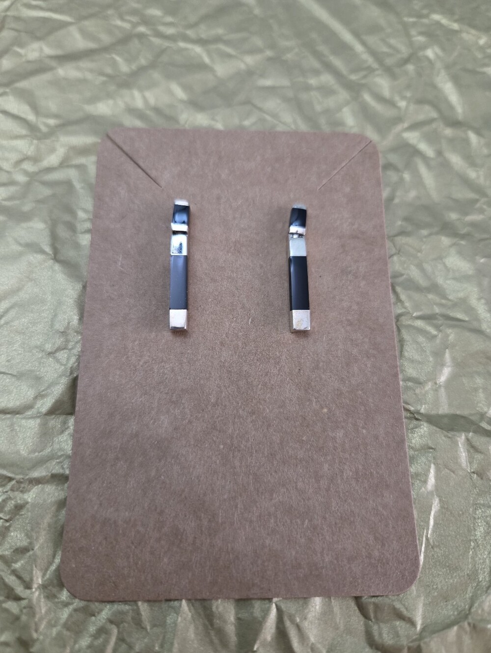 Hannu Ikonen Sterling Silver and Black Rectangular Bar Earrings